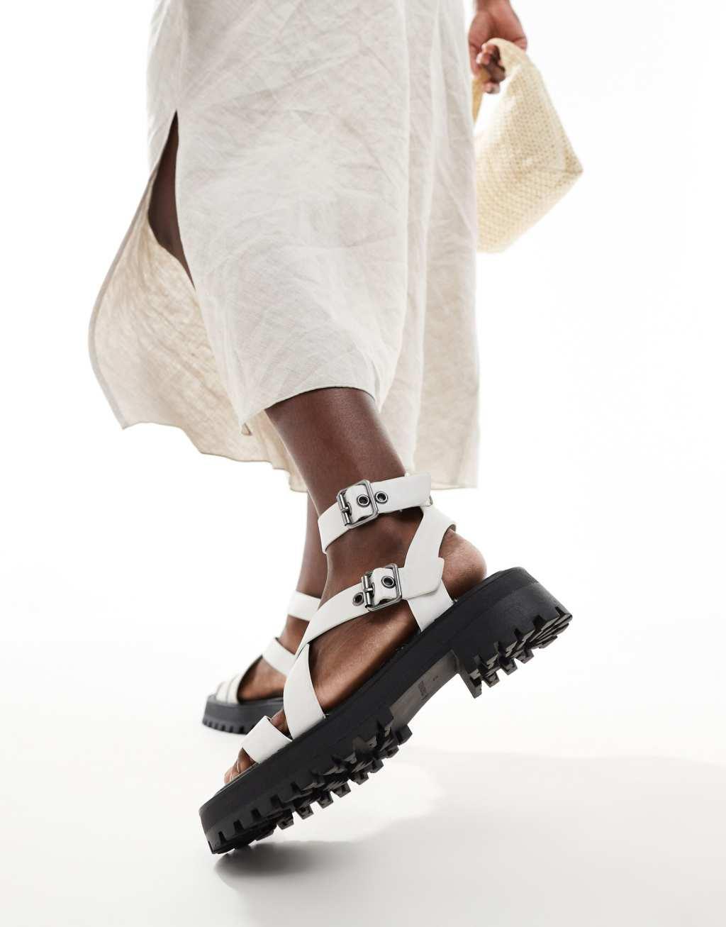 Stradivarius chunky track sole sandals in white  Product Image