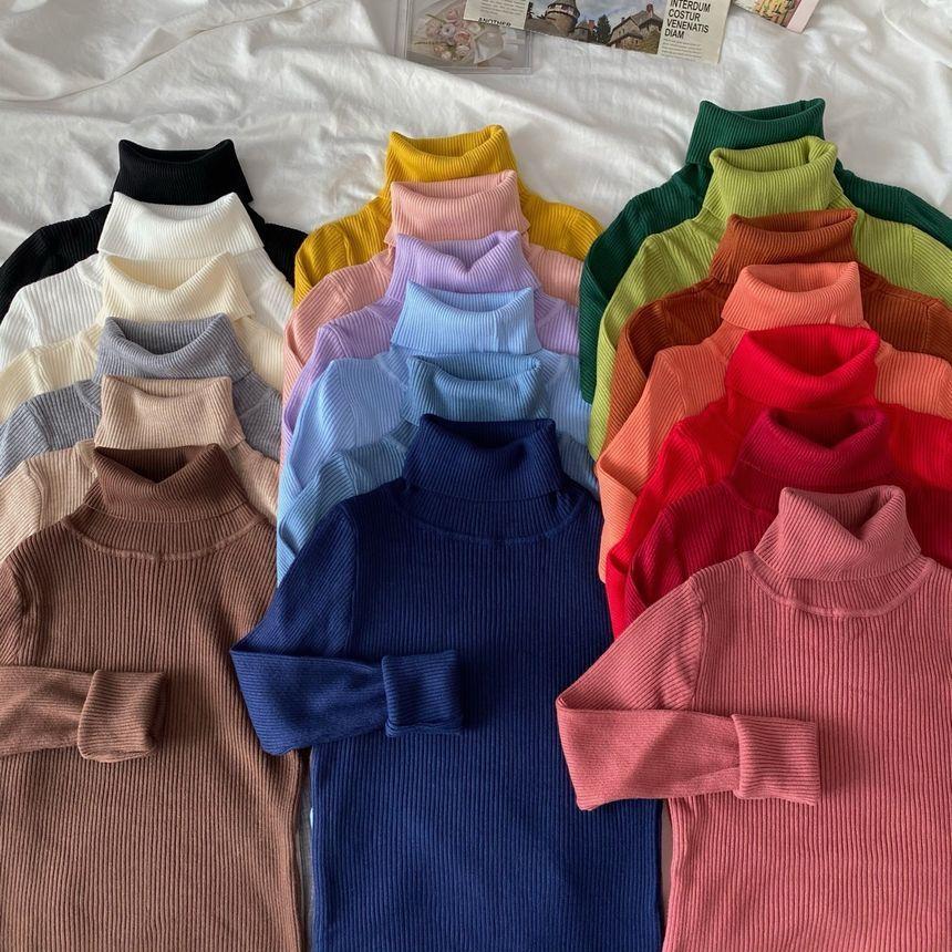 Long-Sleeve Mock Neck Knit Top Product Image