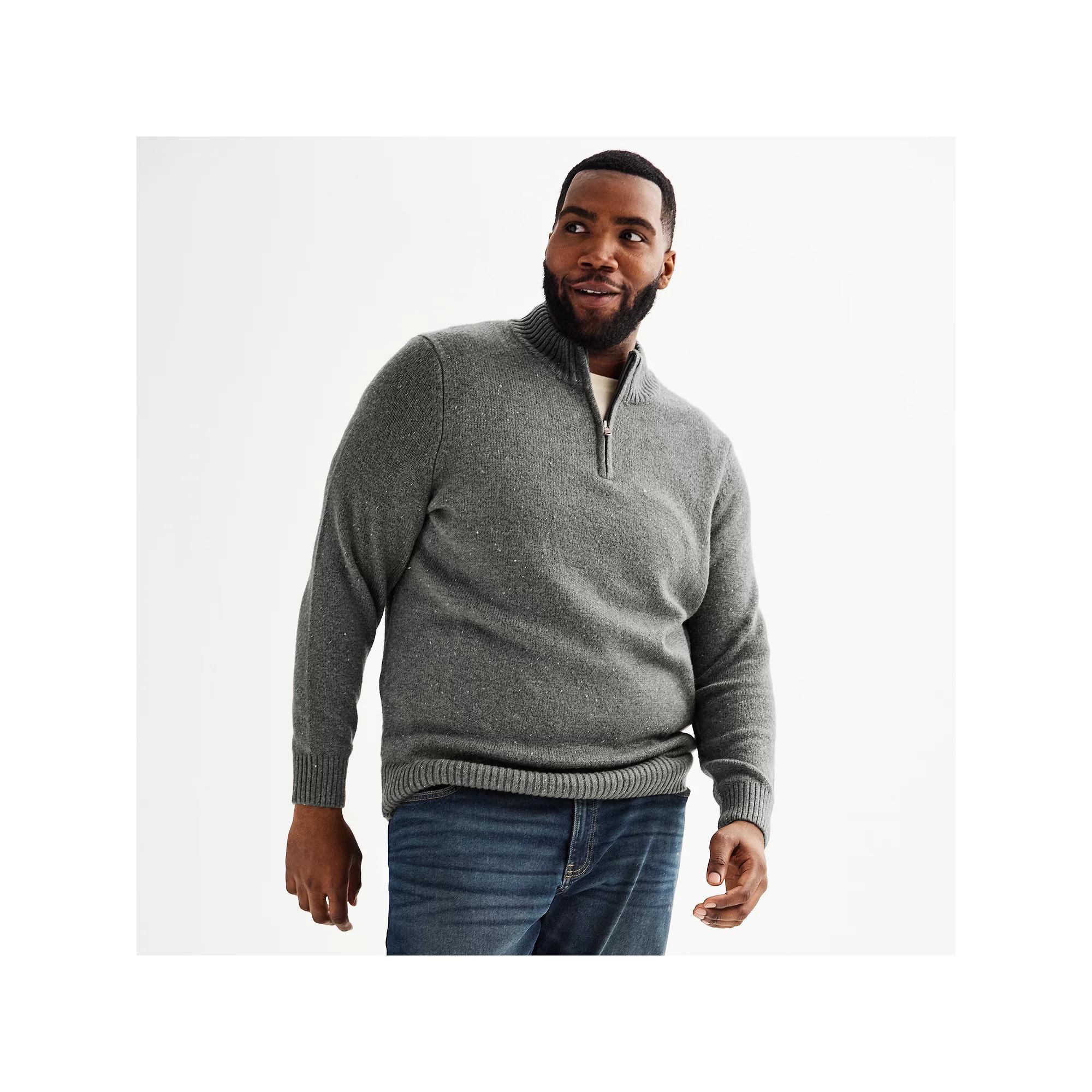 Big & Tall Sonoma Goods For Life® Quarter Zip Sweater, Men's, Size: Large Tall, Gray Nep Product Image