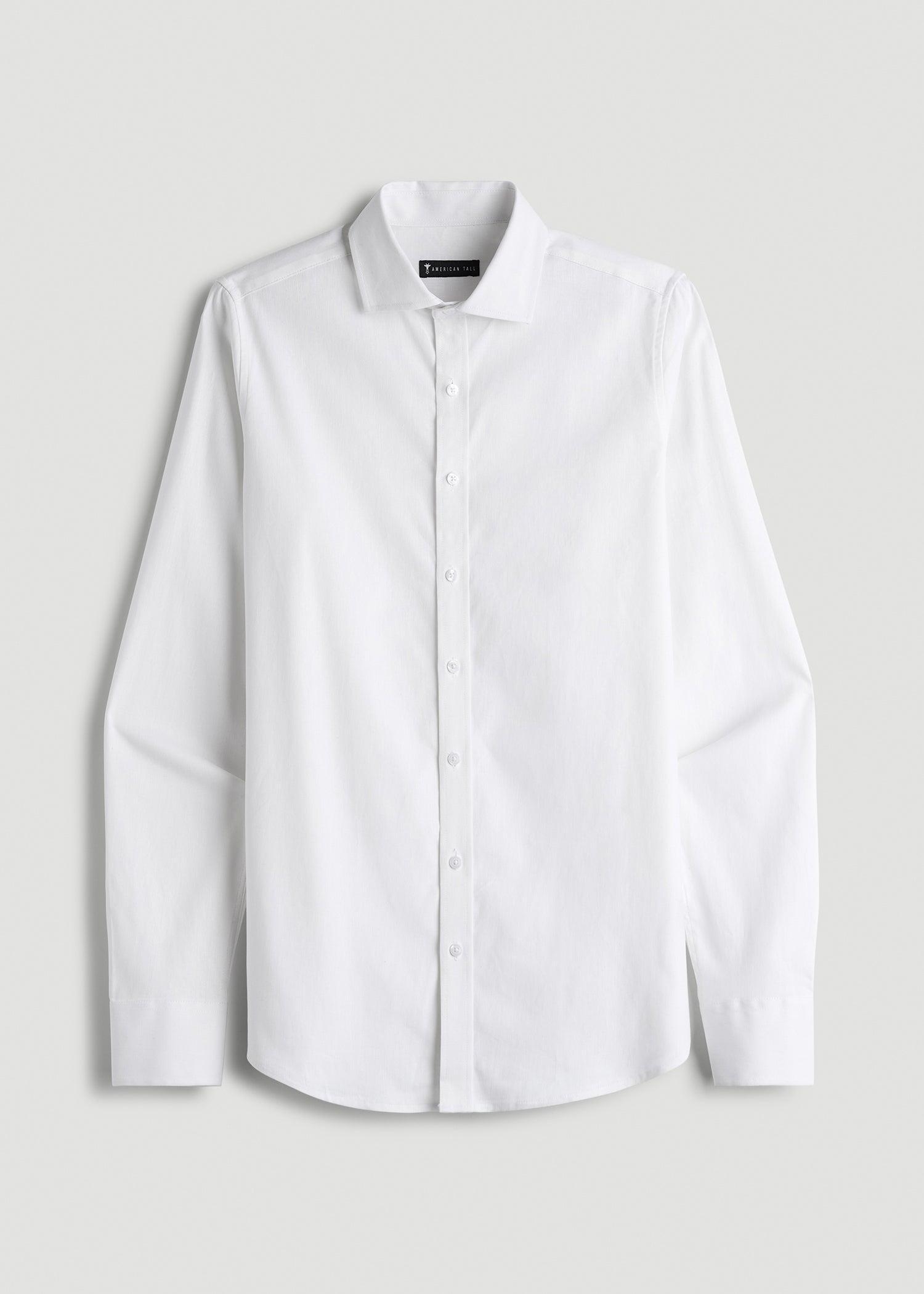 Stretch Linen Dress Shirt for Tall Men in White Male Product Image