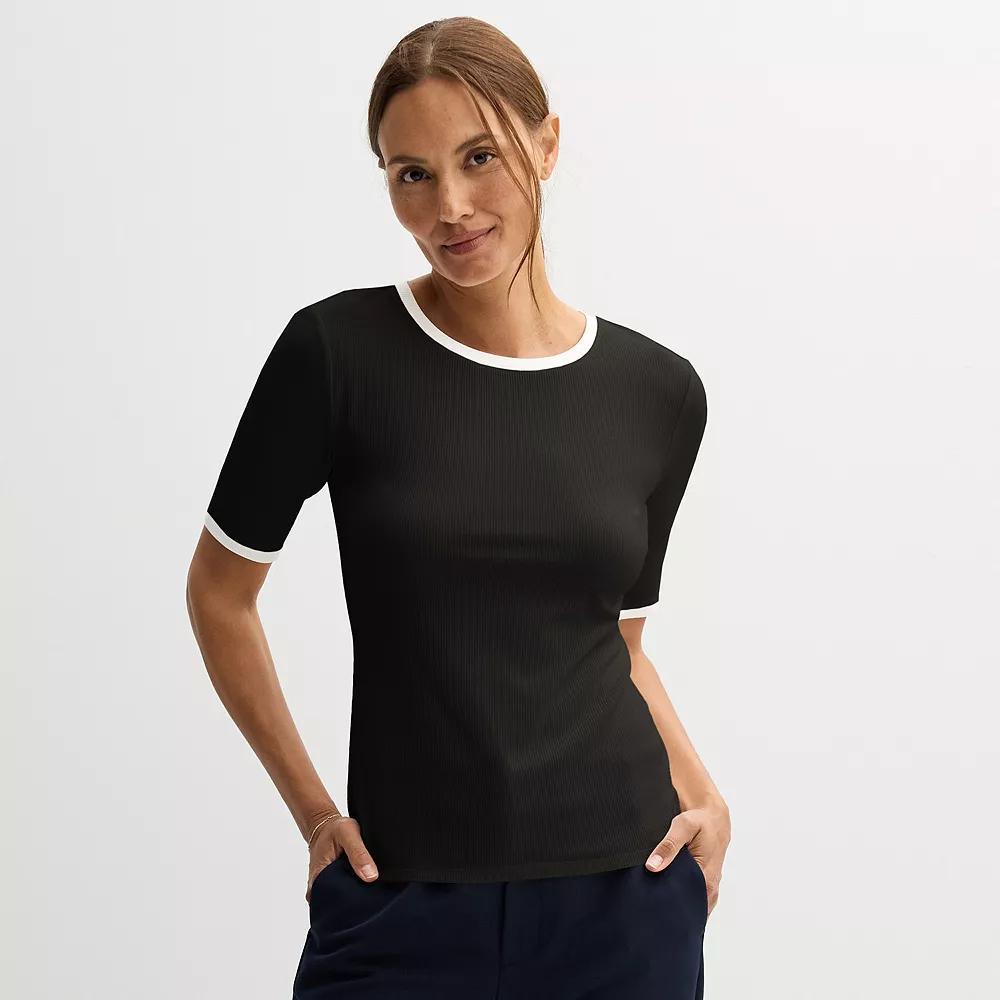 Petite Nine West Fitted Elbow Sleeve Tee, Women's, Size: XS Petite, Black Product Image