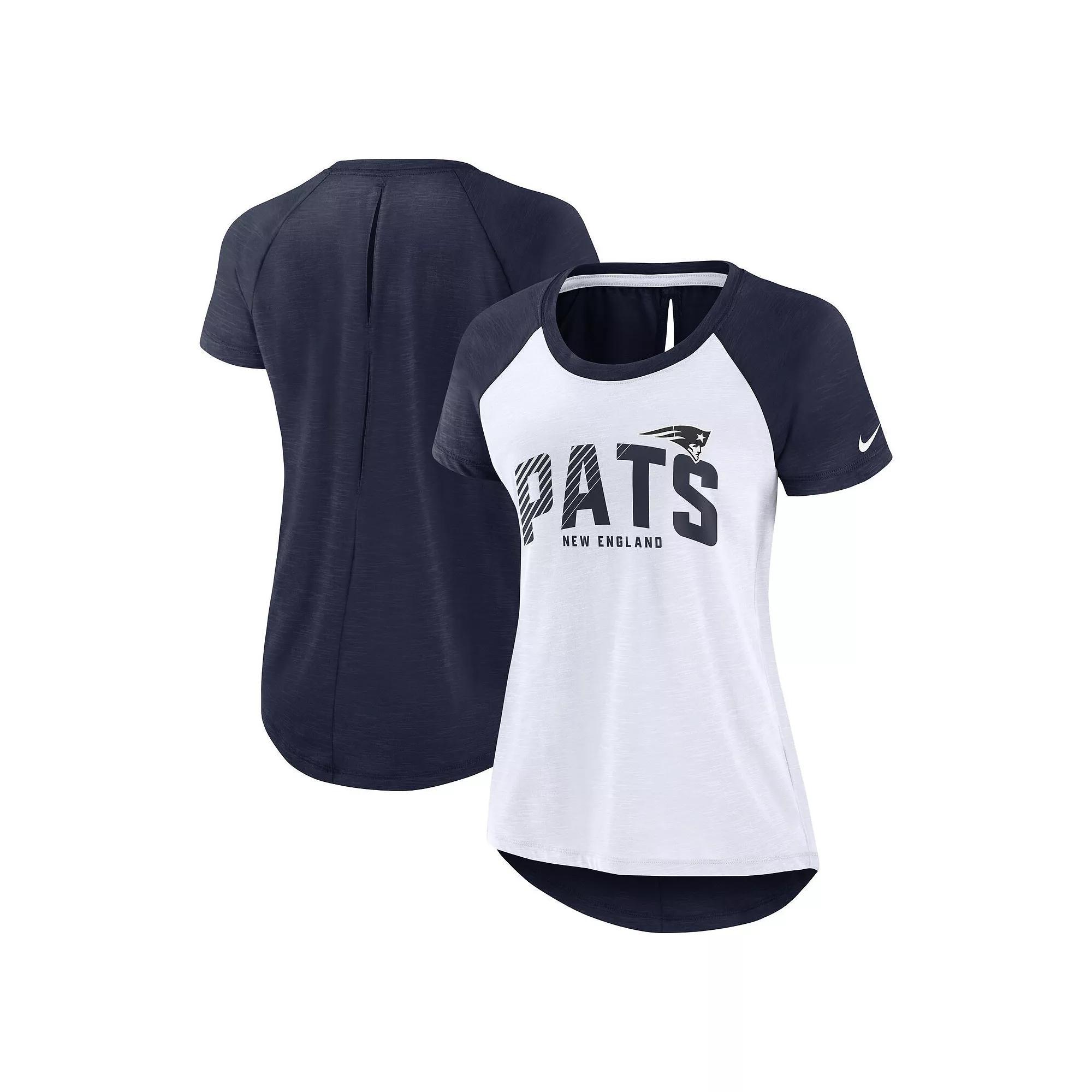 Women's Nike White/Heather Royal Los Angeles Rams Back Cutout Raglan T-Shirt, Size: Medium Product Image