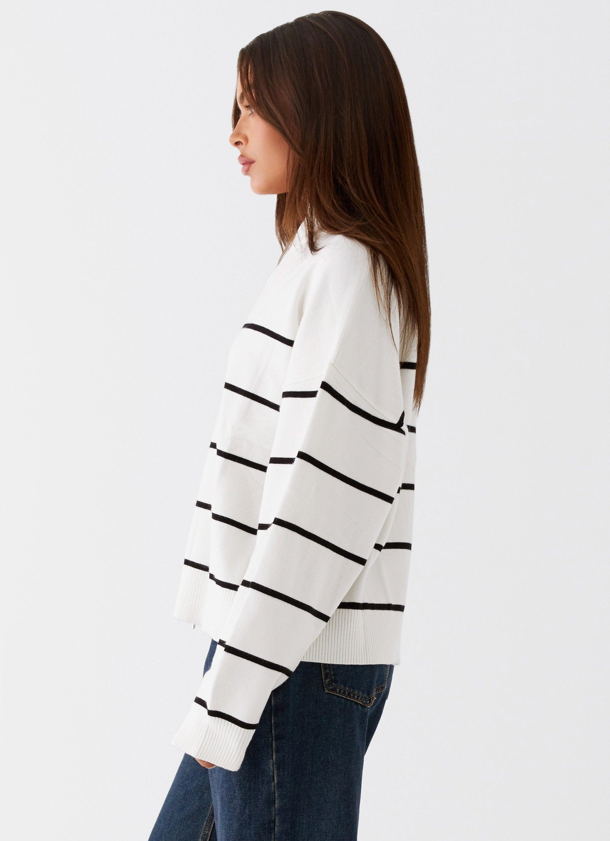 Kimmy Oversized Knit Cardigan - Ivory Stripe Product Image