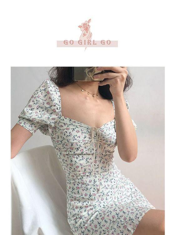 Short-Sleeve Sweetheart Neck Floral Mini Sheath Dress Product Image