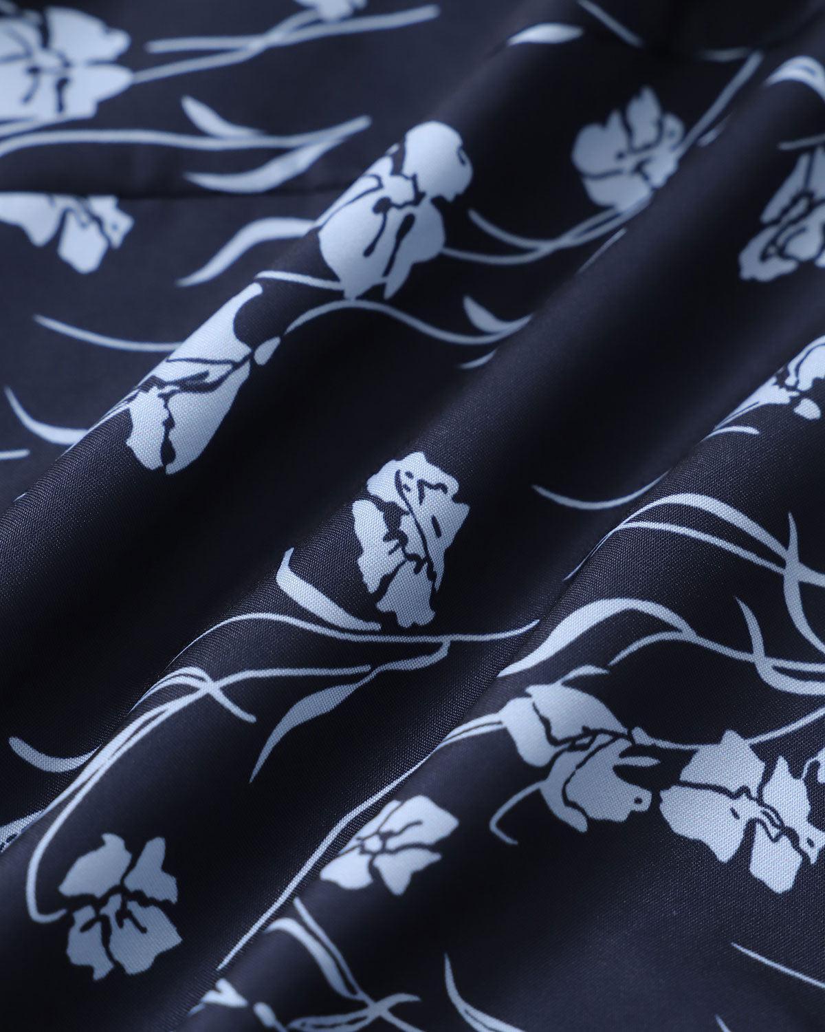 Navy Floral U-Neck Puffed-Sleeve Maxi Dress Product Image