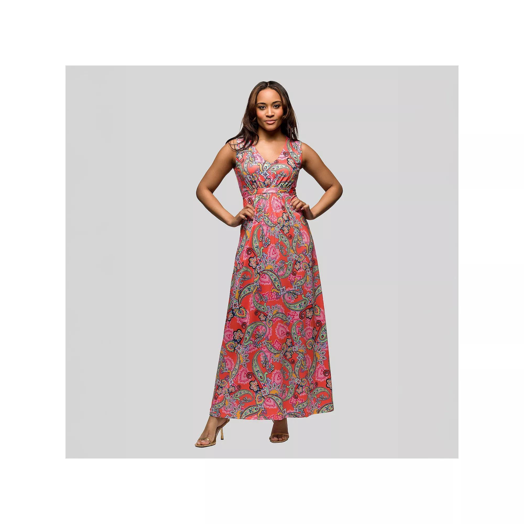 Women's 24Seven Comfort Apparel V-Neck Sleeveless Empire Waist Maxi Dress, Size: Small, Pink Team Product Image