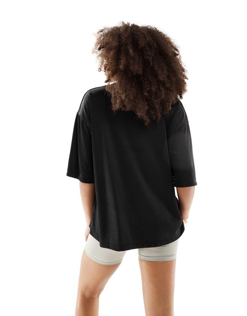 Bershka v-neck oversized soccer shirt in black Product Image