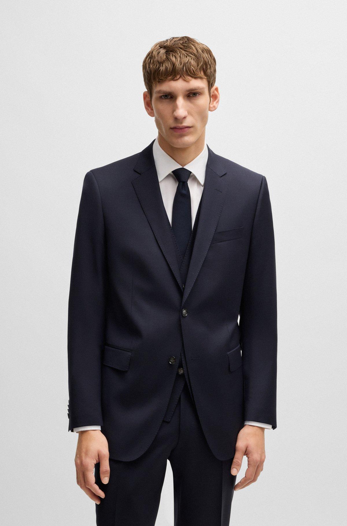 BOSS - Slim-fit three-piece suit in patterned wool - Dark Blue Product Image