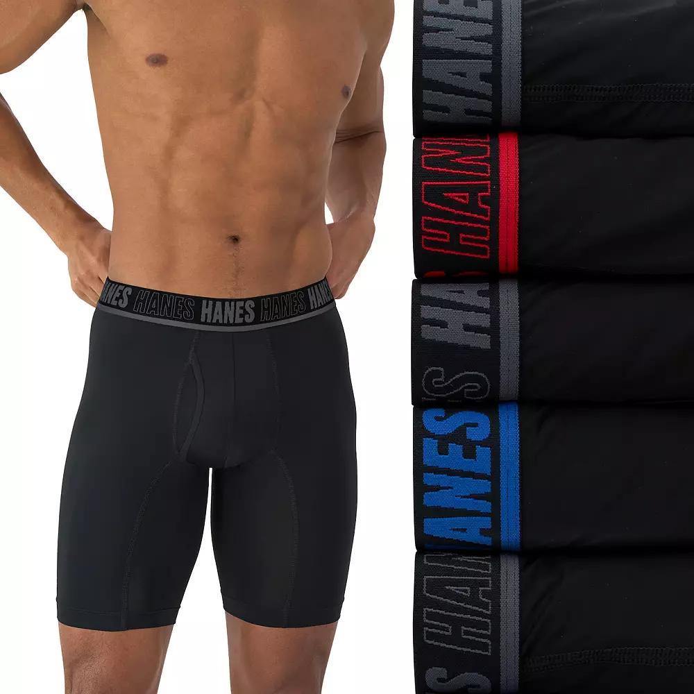 Men's Hanes Moves Ultimate 4+1 Bonus Pack Anti-Chafe 8" Long Leg Boxer Briefs with X-Temp,  Product Image