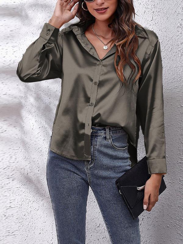 Long Sleeves Loose Solid Color Lapel Blouses Product Image