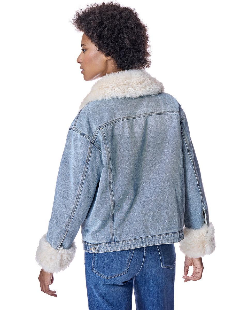 Julia & Stella by Maximilian Fur-Trimmed Denim Jacket-Maximilian Product Image