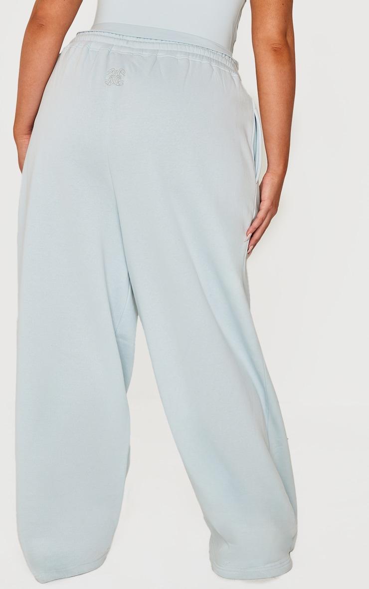 PRETTYLITTLETHING Plus Washed Blue Embroidered Wide Leg Sweatpants Product Image