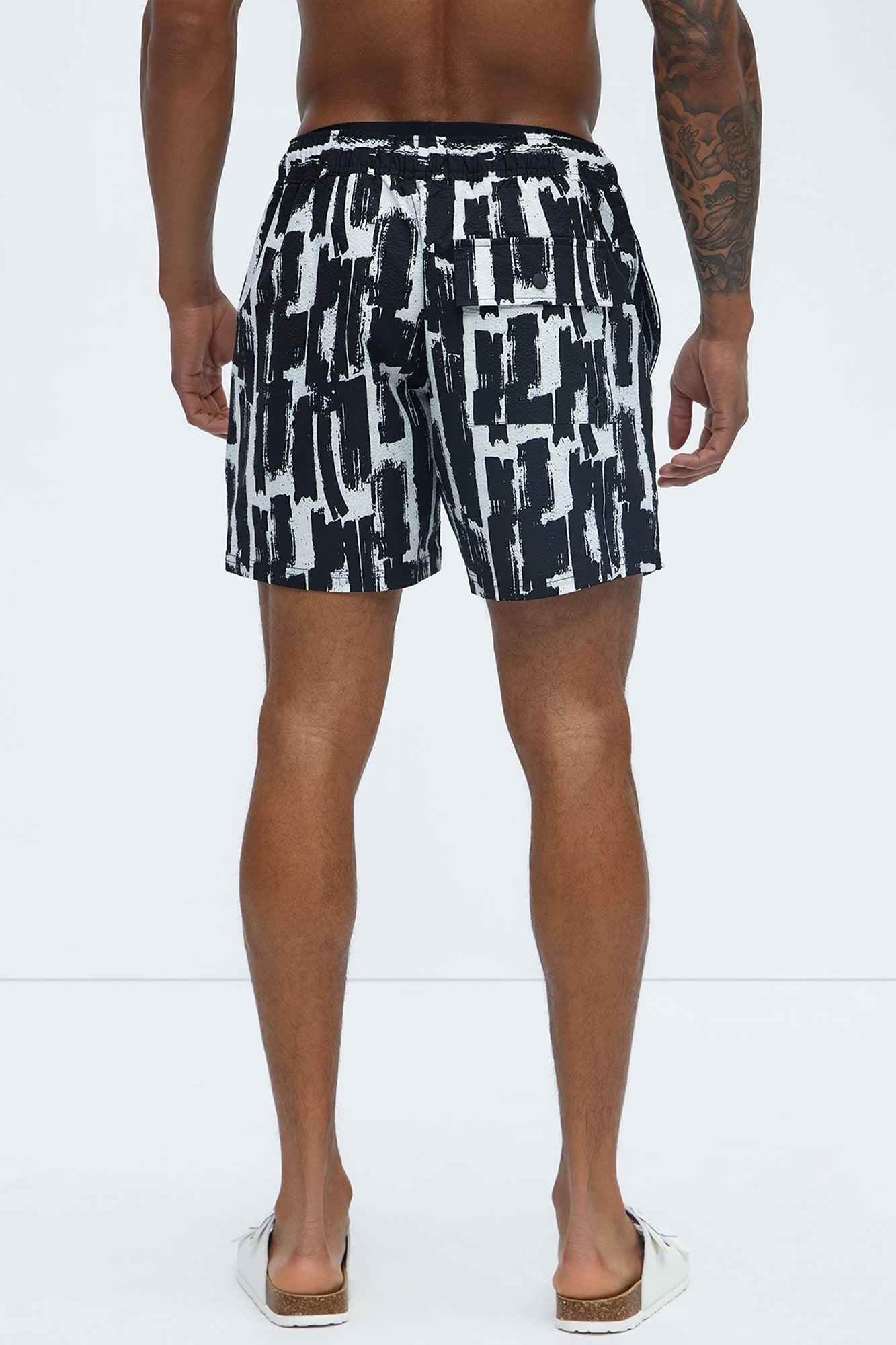 Seersucker Printed Swim Trunk Mid - Black/combo Product Image