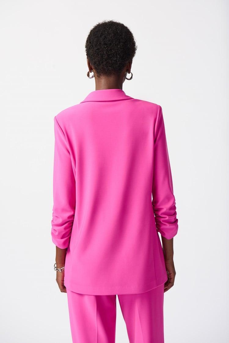 Silky Knit Blazer with Shirred Sleeves- Ultra Pink Product Image