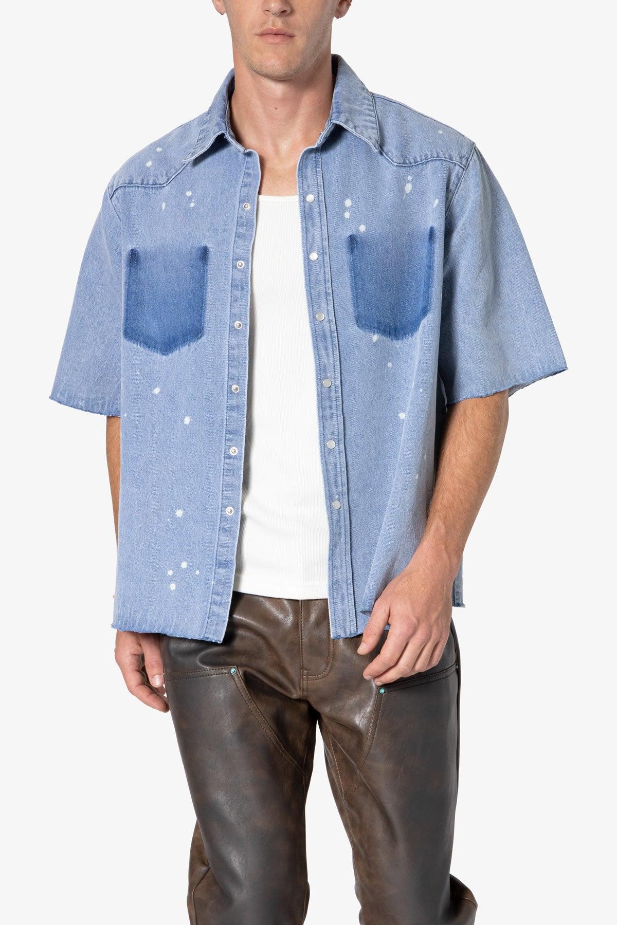 Washed Denim Button Up Shirt - Blue Product Image