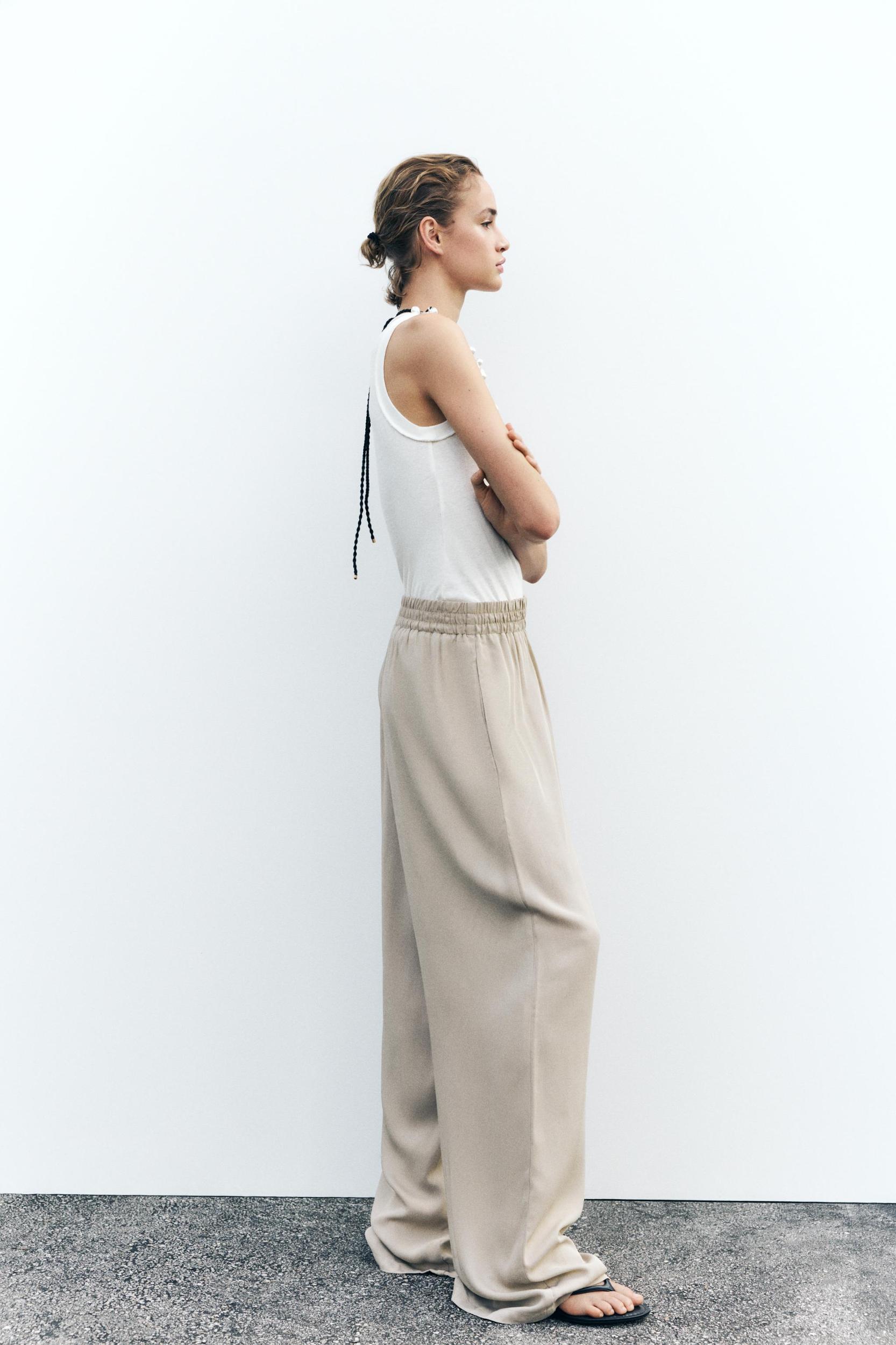 ELASTIC WAIST WIDE LEG PANTS Product Image