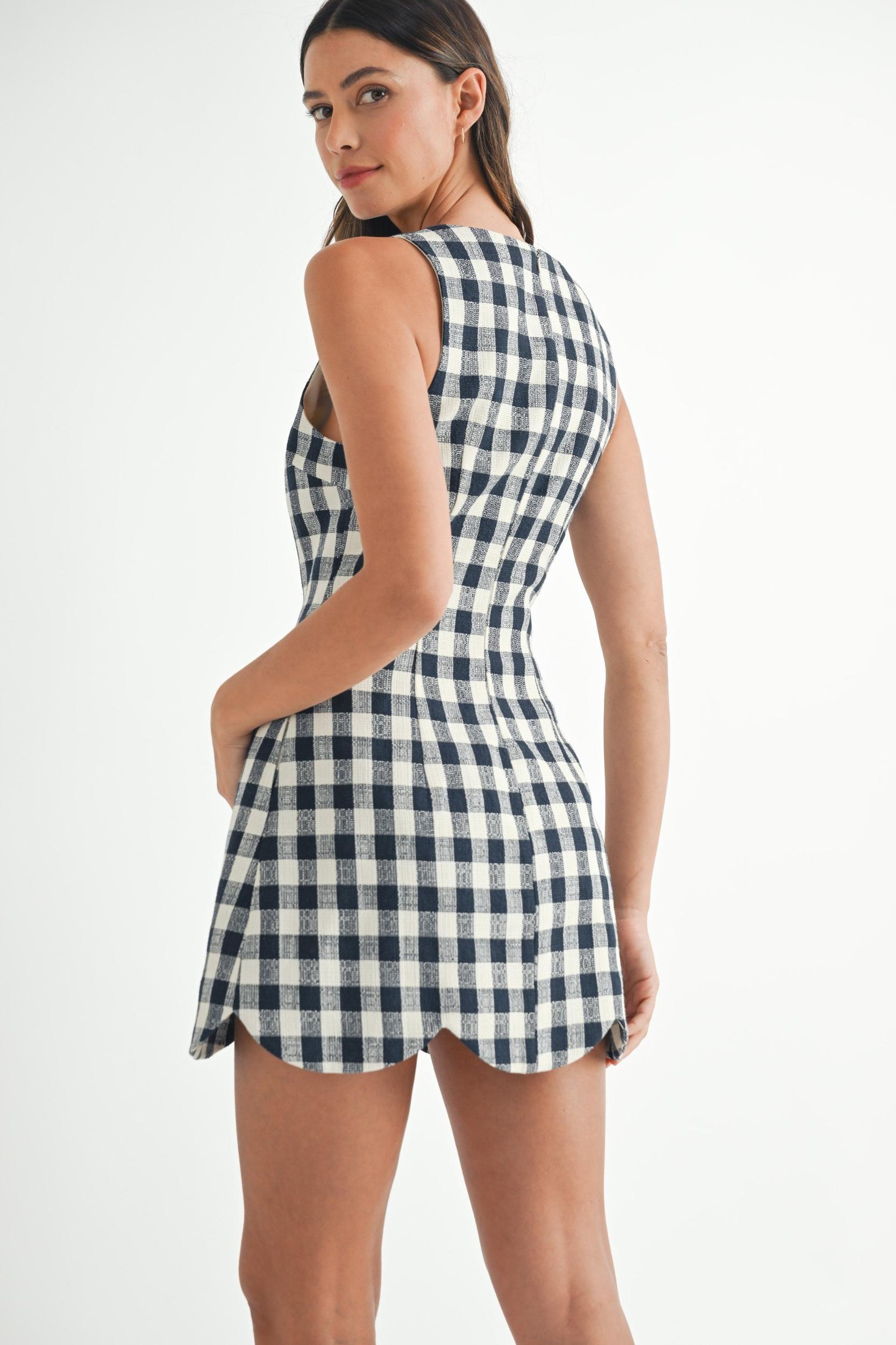 Gingham Scallop-Hem Mini Dress Product Image