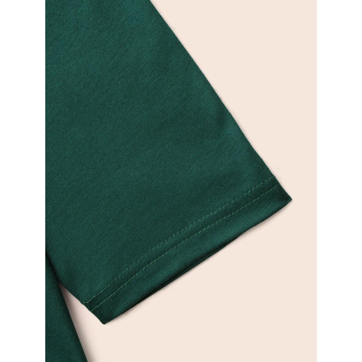 Plus Size Solid Crew Neck Medium Stretch T-shirt DarkGreen Women Casual Non Round Neck Everyday T-shirts BloomChic 30/6X Product Image