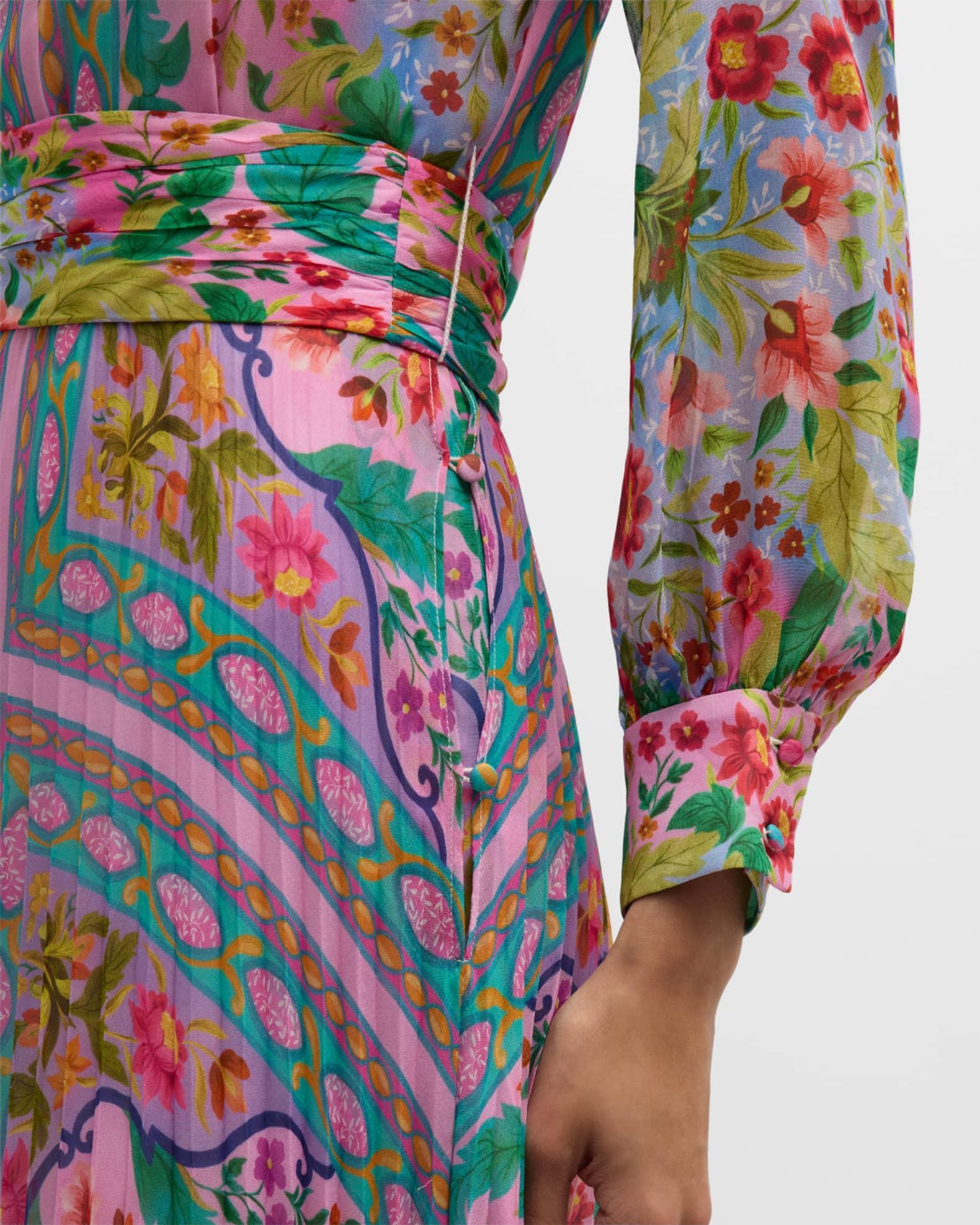 Pleated Floral-Print Chiffon Gown Product Image