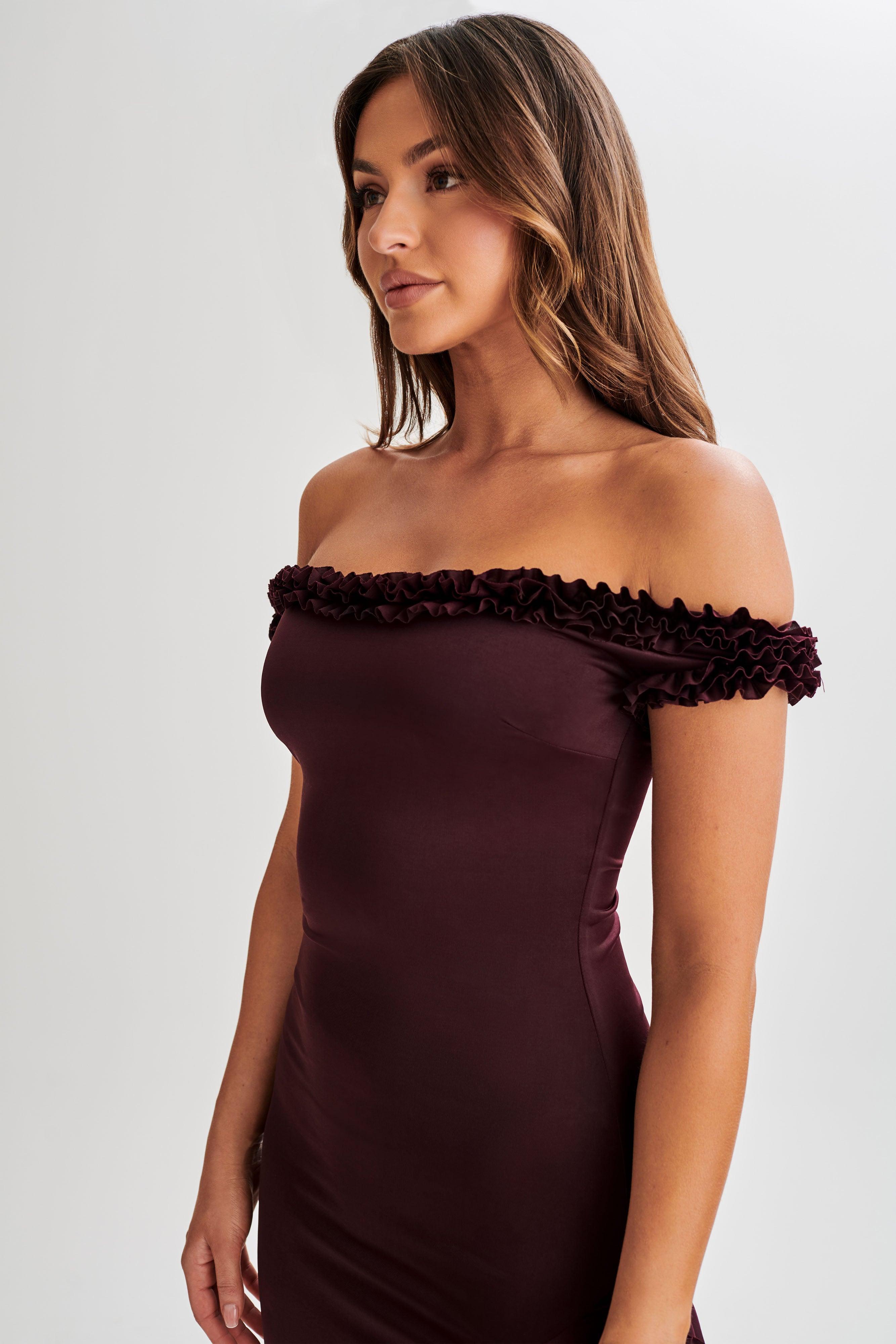 Arielle Off Shoulder Ruffle Midi Dress - Plum Product Image