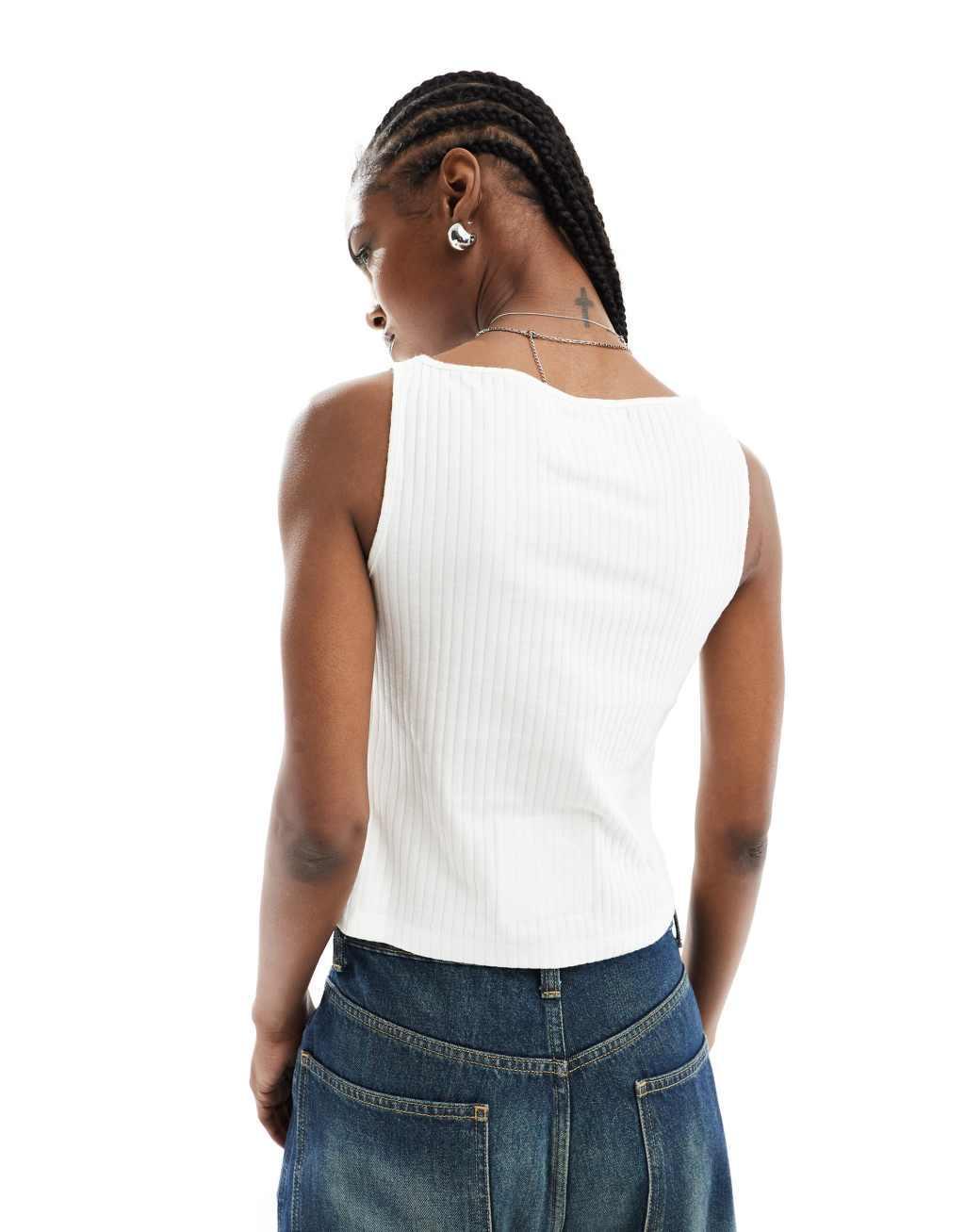 COLLUSION slash neck ribbed tank top in ecru Product Image