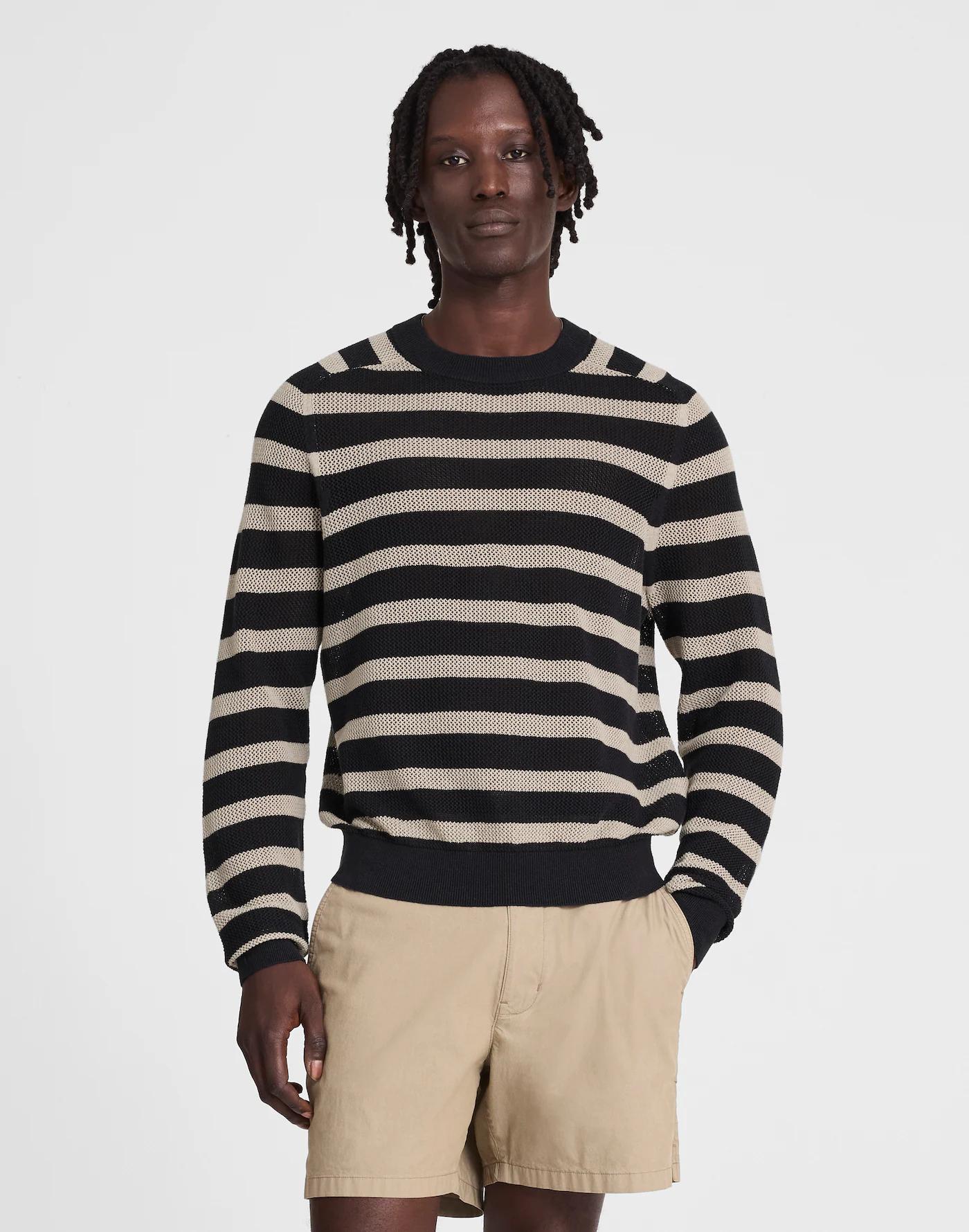 Mesh-Knit Crewneck Sweater in Lightweight Cotton-Linen Blend Product Image