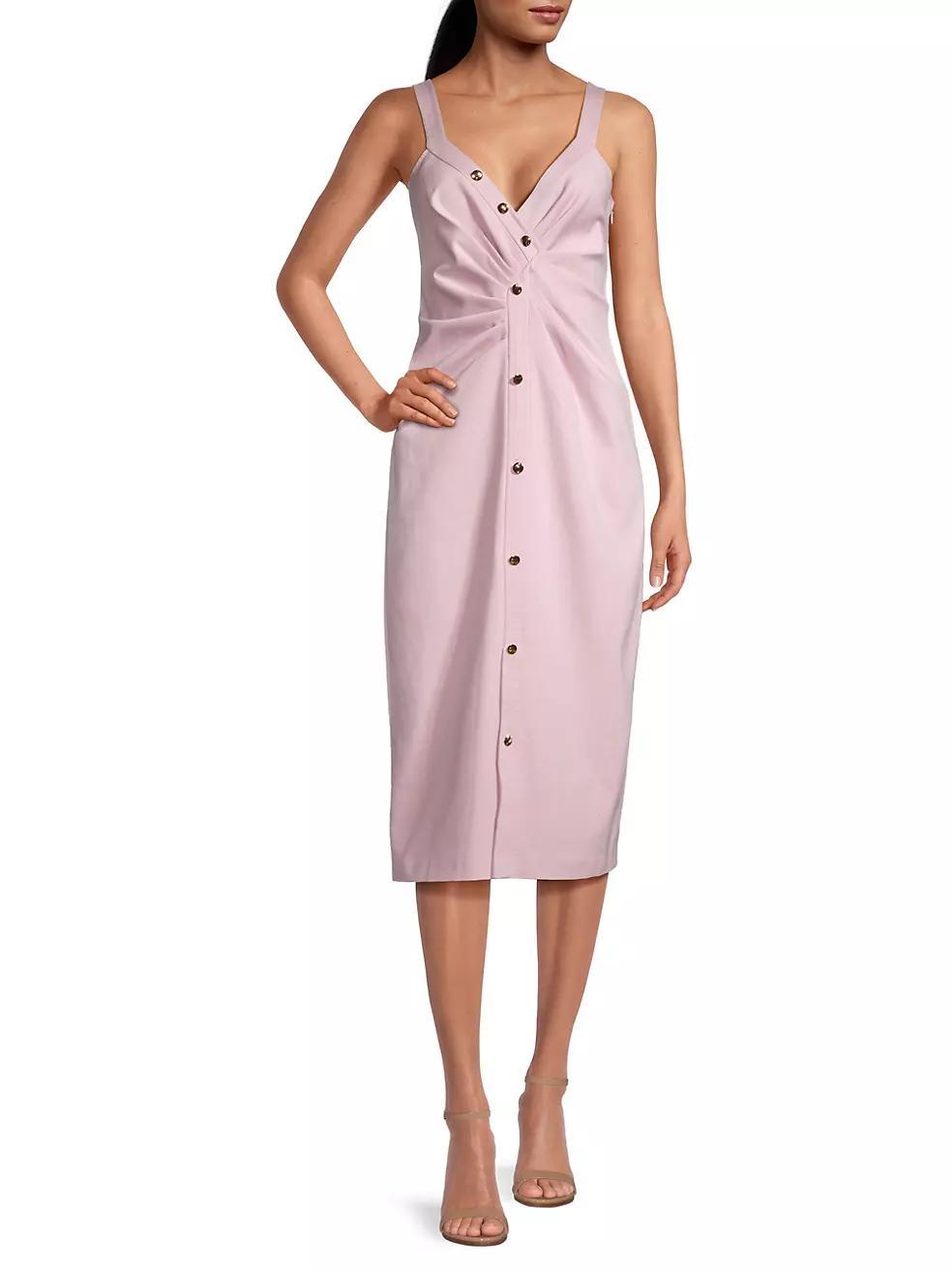 Ruched Button-Front Sheath Dress Product Image