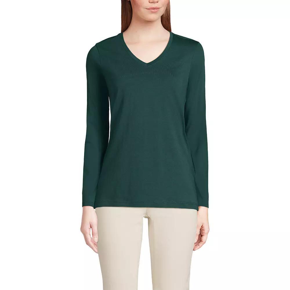 Women's Lands' End Relaxed-Fit Supima Long Sleeve Cotton V-Neck Tee,  Product Image