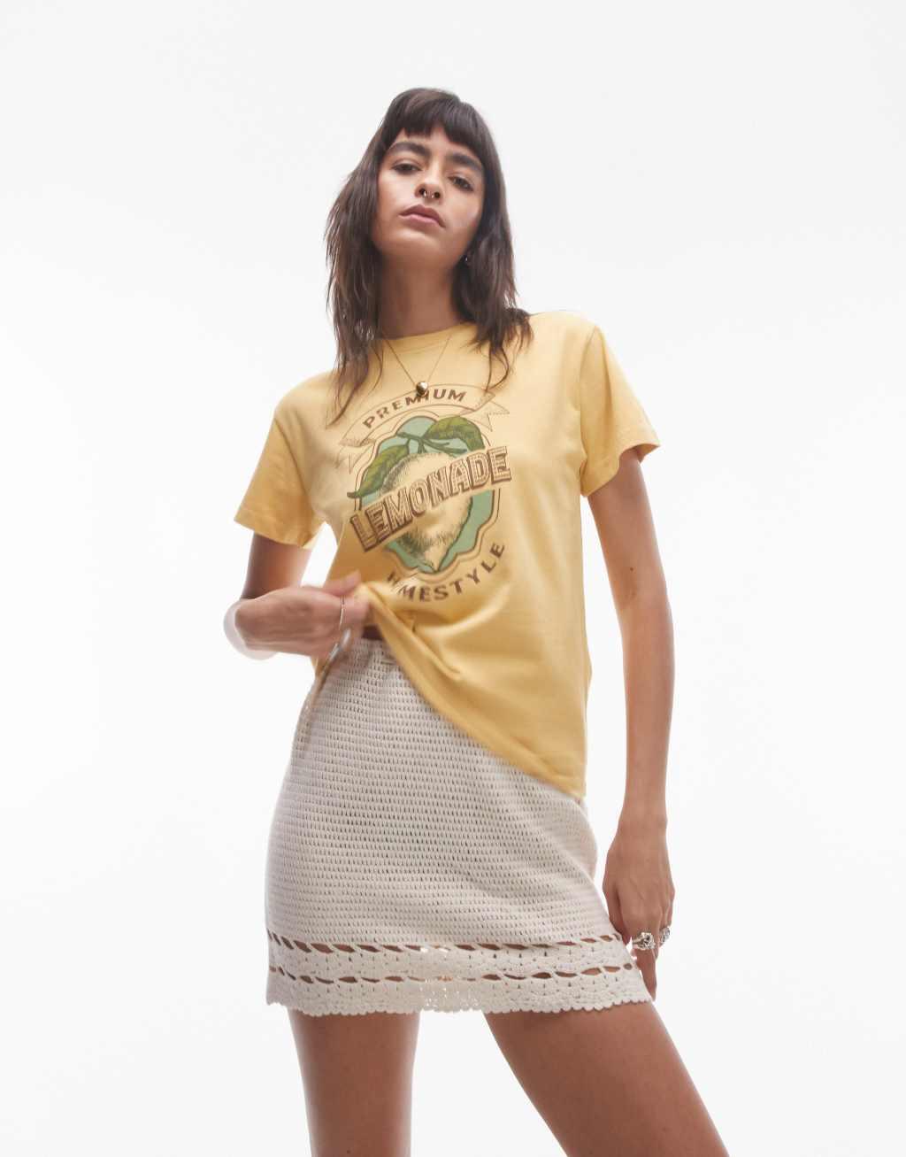 Topshop acid wash lemonade graphic tee in yellow Product Image