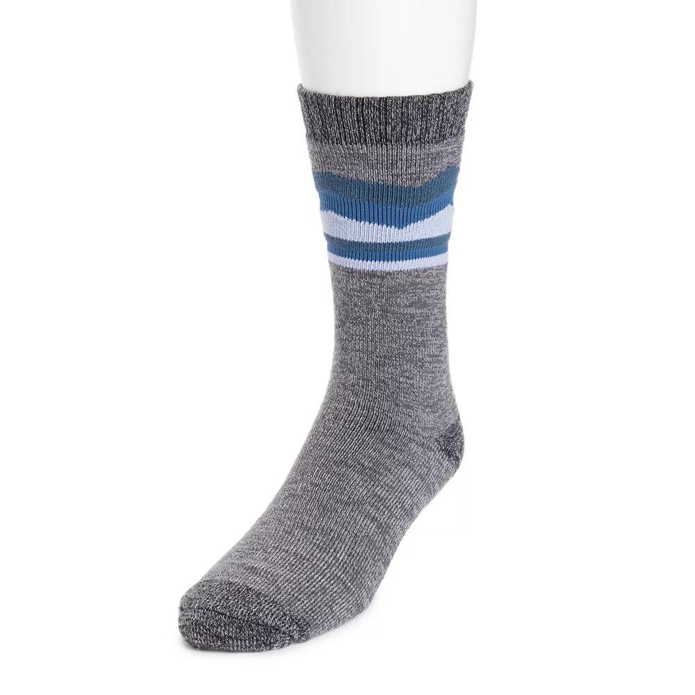 Men's MUK LUKS Stripe Top Crew Socks, Gray Stripe Product Image