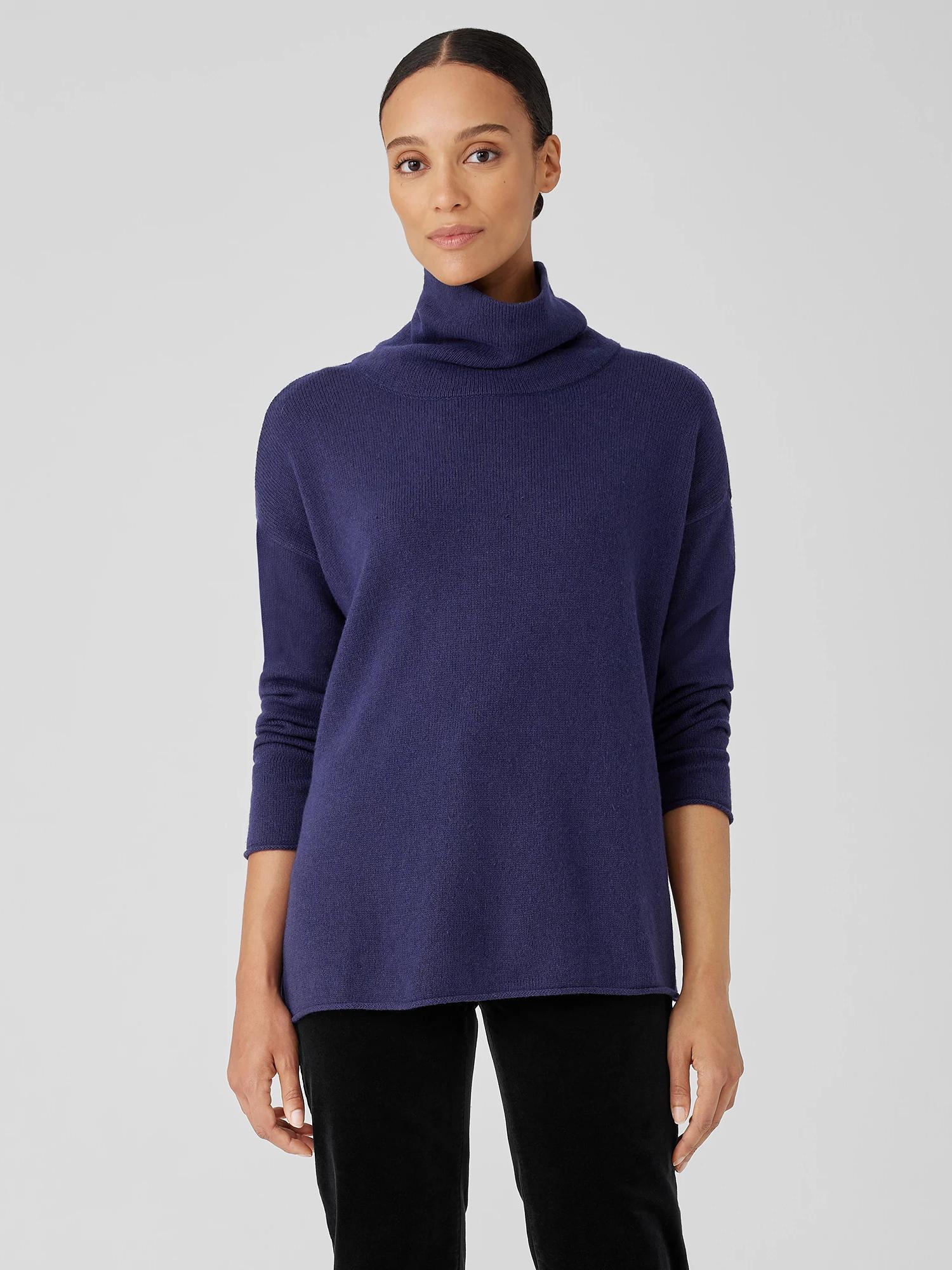 EILEEN FISHER Cotton and Recycled Cashmere Turtleneck Long Topfemale Product Image