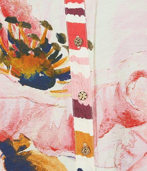 John Mark Plus Size Floral Wire Collar Long Roll-Tab Sleeve Hi-Low Hem Button-Front Tunic Product Image