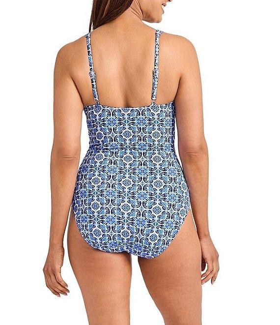 Tommy Bahama Terrazzo Tile V-Neck Tie Beaded Tassel Tummy Control One Piece Swimsuit Product Image