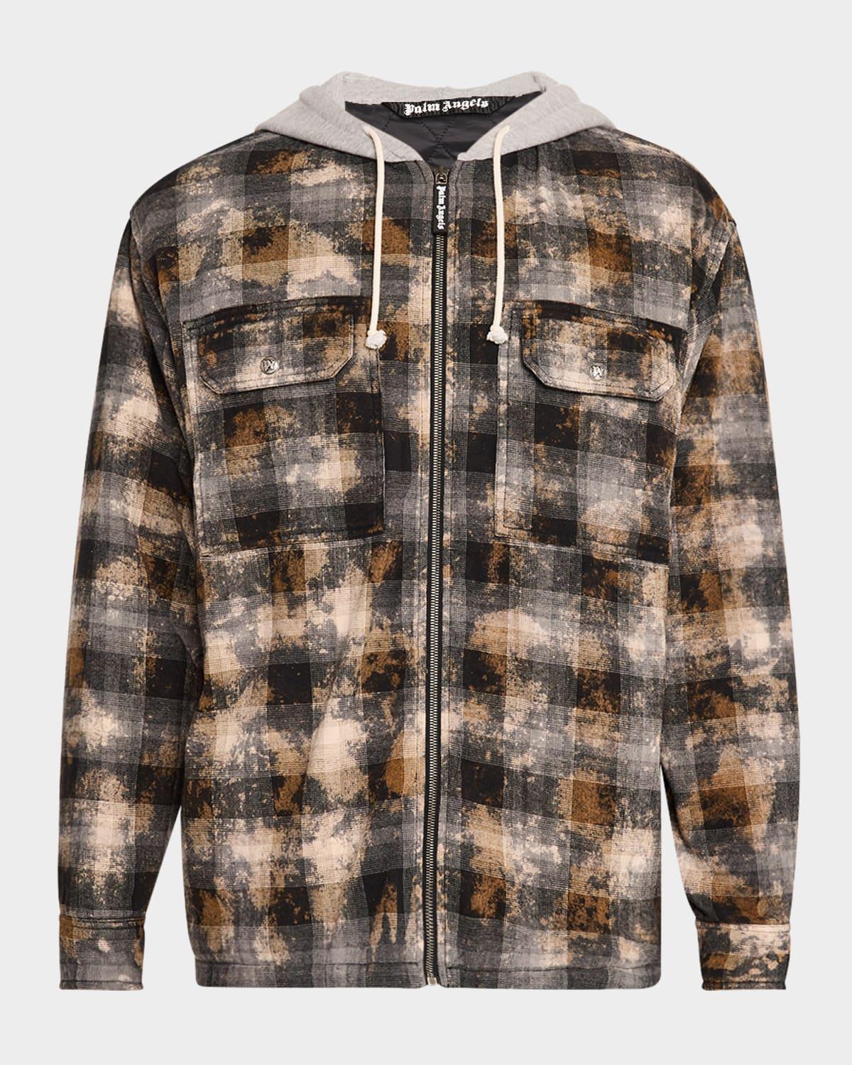 Mens Curved Logo Hooded Check Overshirt Product Image