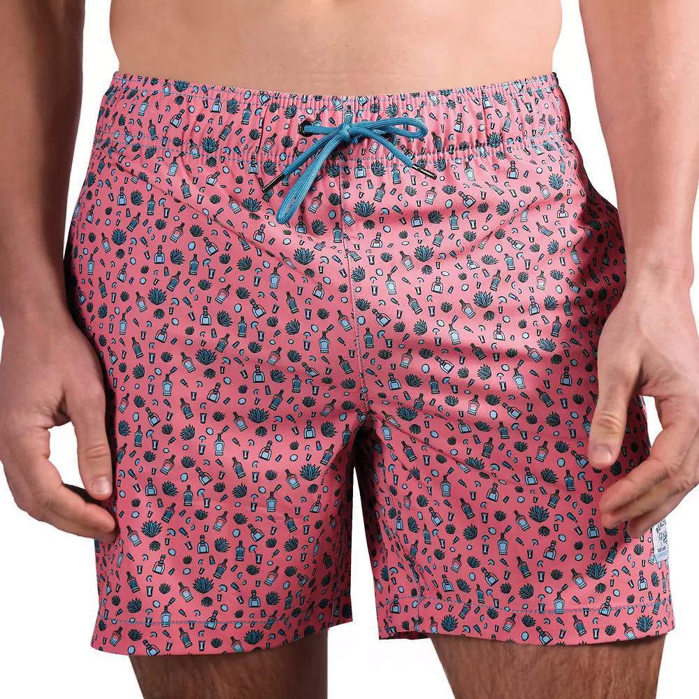 Men's Beach Bros 6.5-Inch Tequila Print 4-Way Stretch Mesh Lined Swim Trunks, Size: Large, Pink Product Image