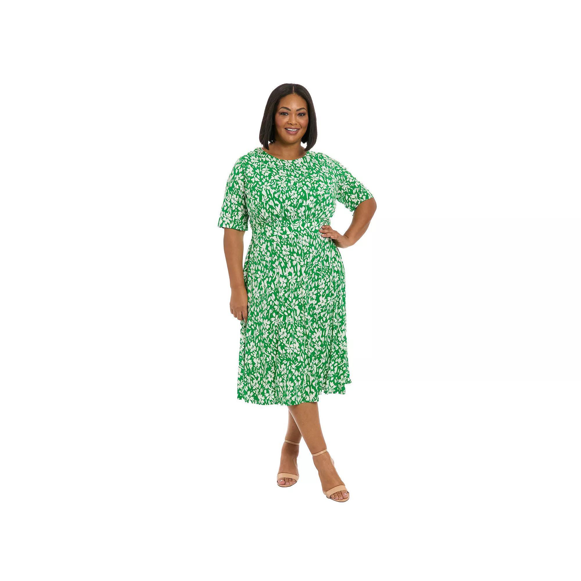 Plus Size London Times Floral Print Inset Waist Midi Dress, Womens Product Image