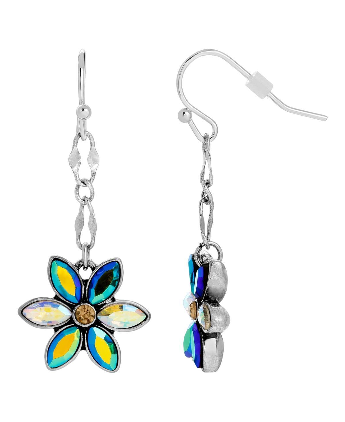 1928 Silver Tone Aurora Borealis Crystal Flower Earrings, Womens, Multi Product Image