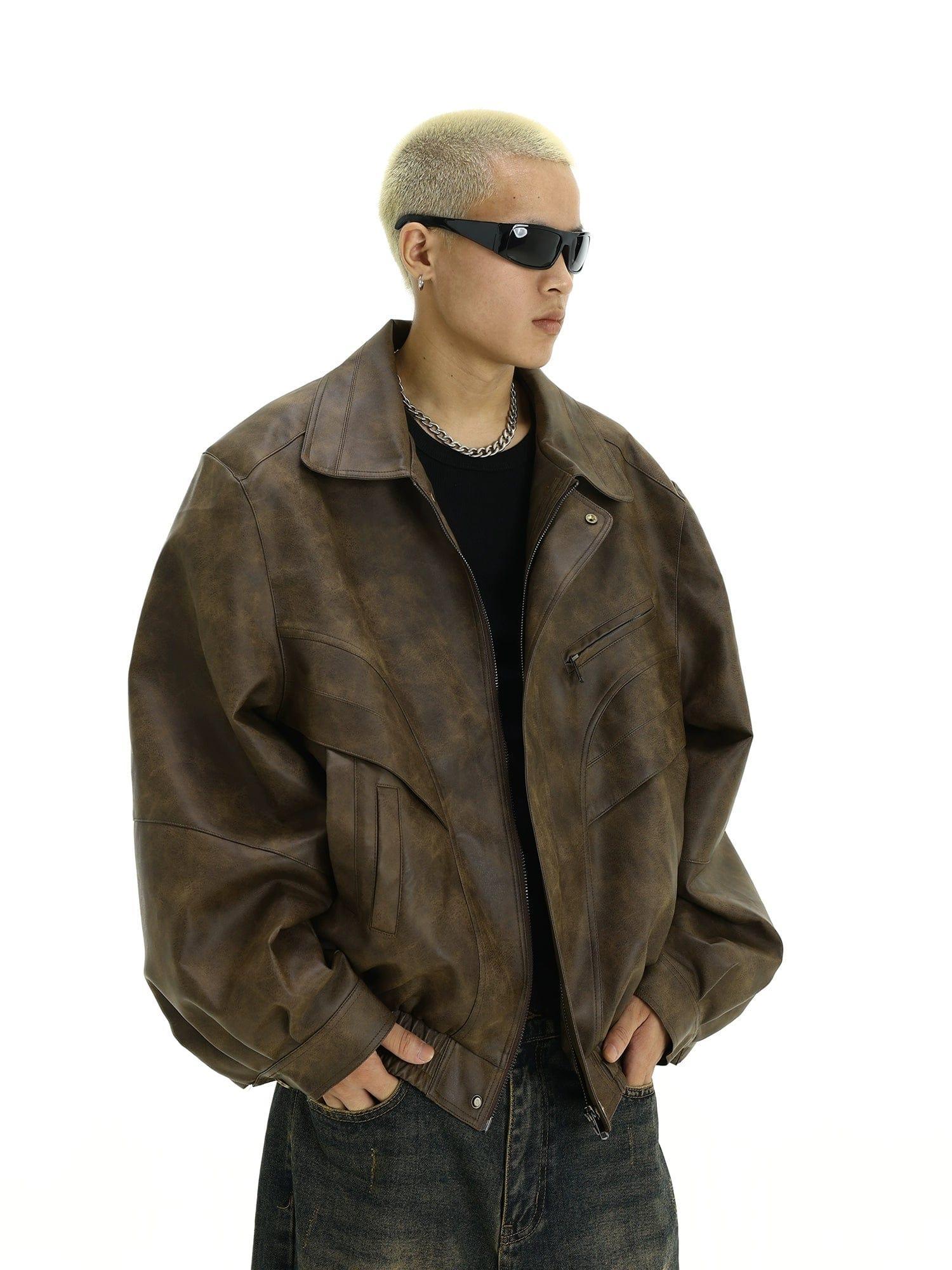 RT No. 10355 BROWN LEATHER ZIP-UP JK Product Image