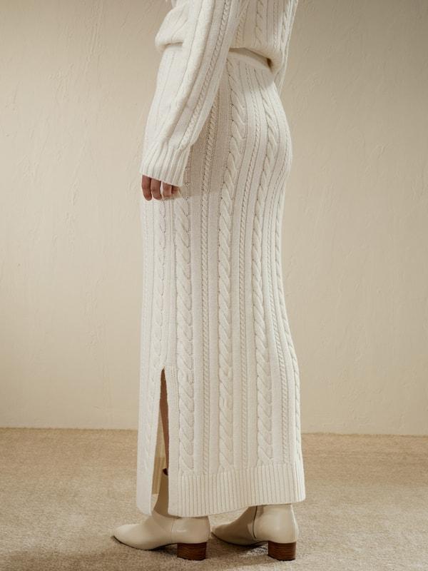 Cable Knit Wool Maxi Skirt Product Image