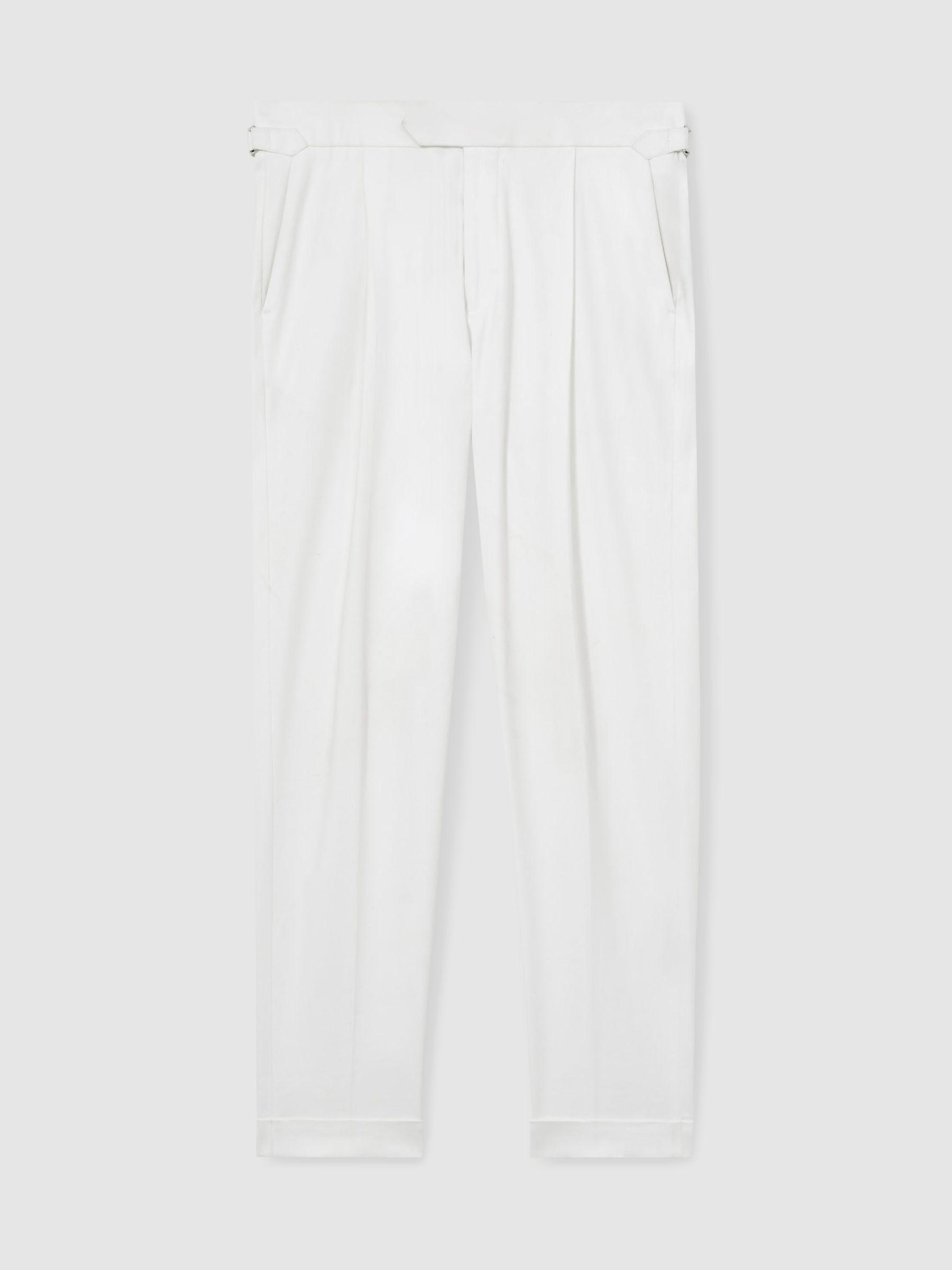 Cotton-Blend Tapered Trousers in White Product Image