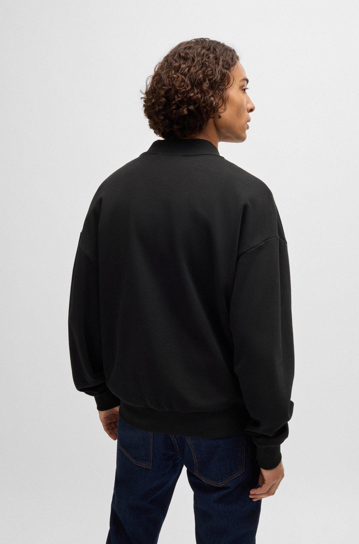 Cotton-terry zip-up sweatshirt with blue logo label Product Image