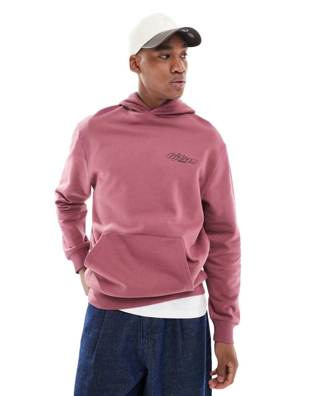 ASOS DESIGN oversized hoodie with check and back print in pink Product Image