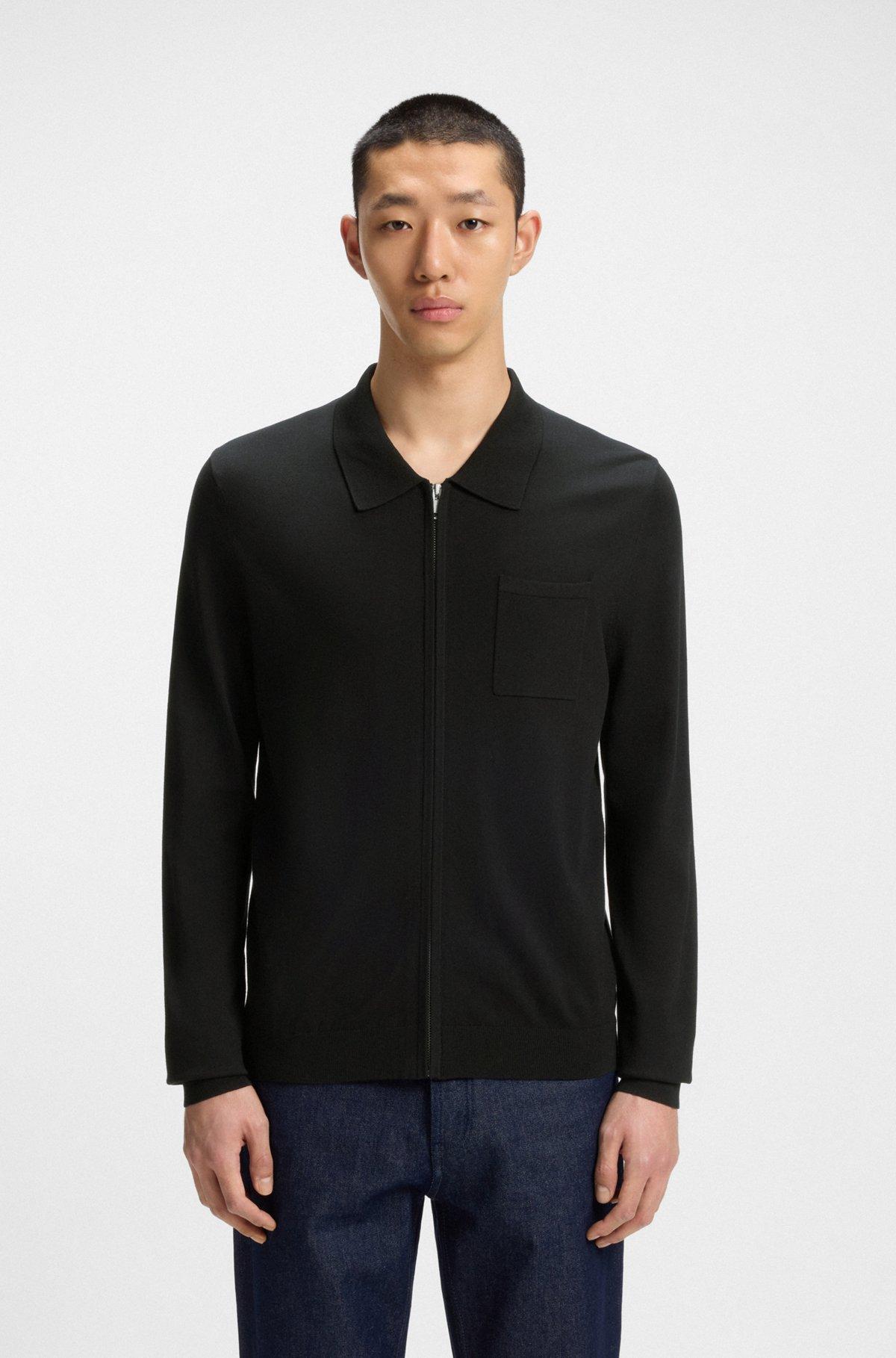 HUGO - Regular-fit knit jacket with zip front - Black Product Image