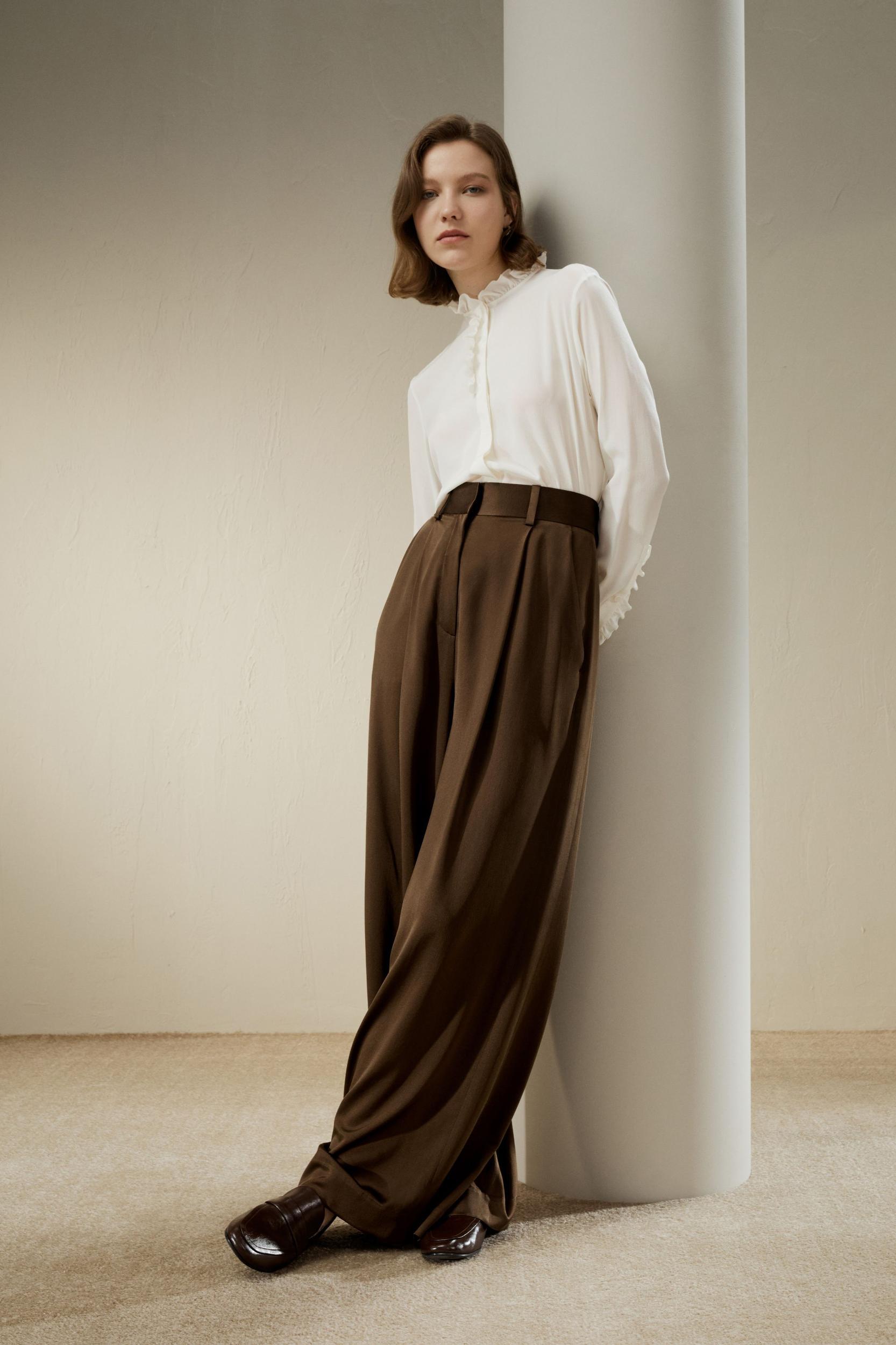 High-Waisted Wide Leg Dense Silk Pants Product Image
