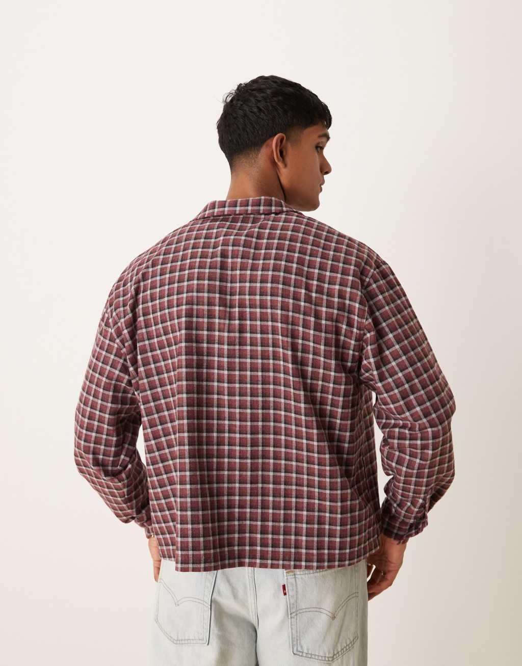 ASOS DESIGN oversized boxy shirt in burgundy check Product Image