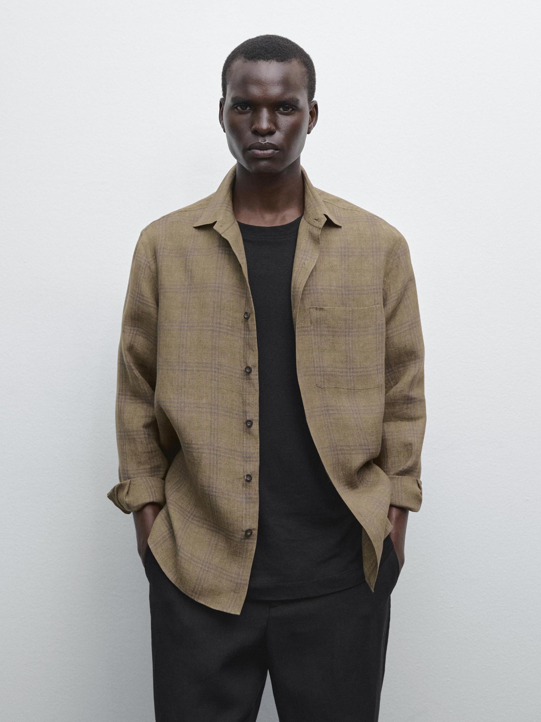 Regular fit linen check shirt Product Image