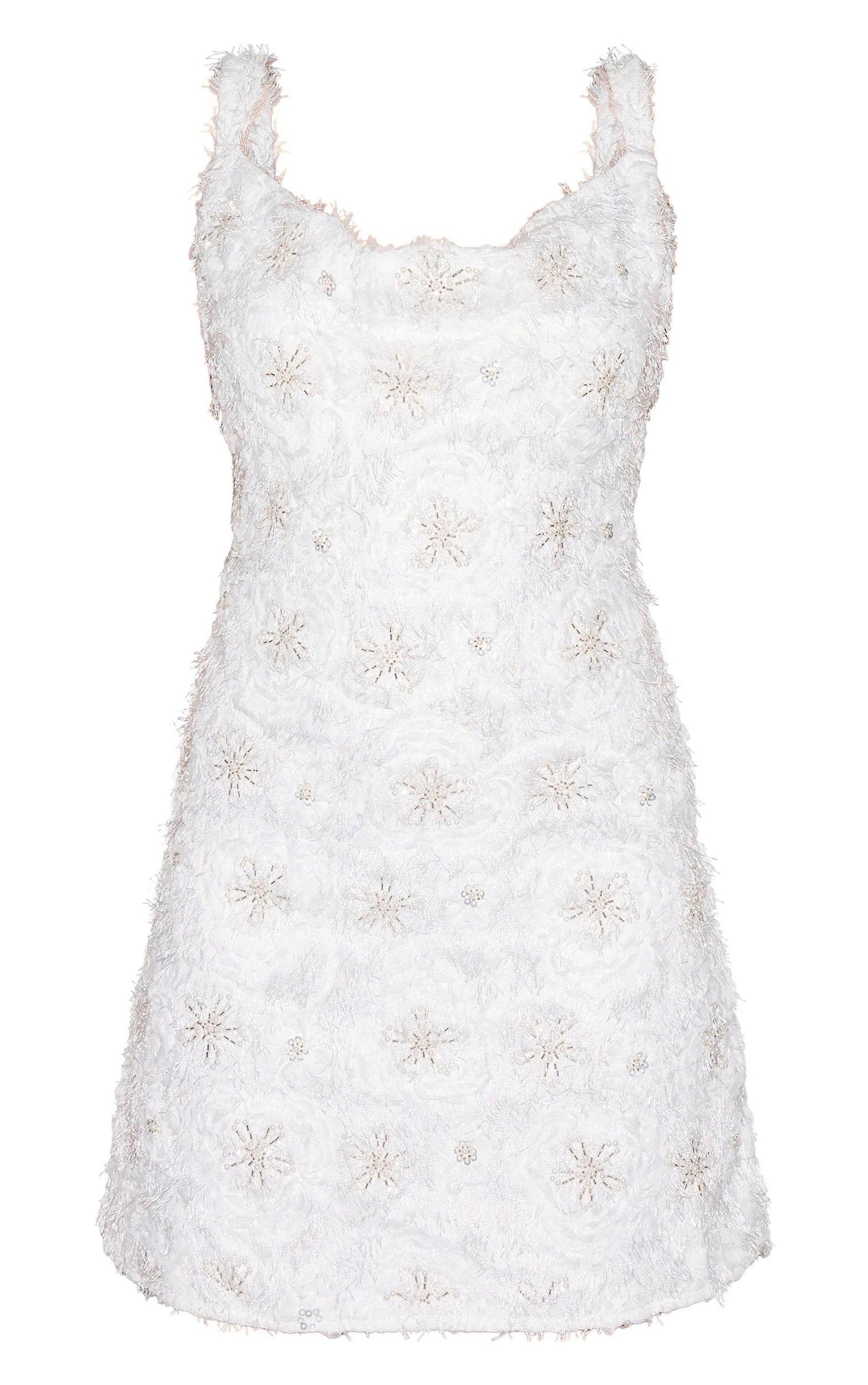 Premium White Sequin Embroidered Cowl Neck Shift Dress Product Image
