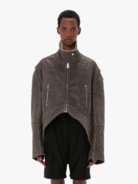 CURVED LEATHER HEM HIGH NECK JACKET in brown | JW Anderson US  Product Image