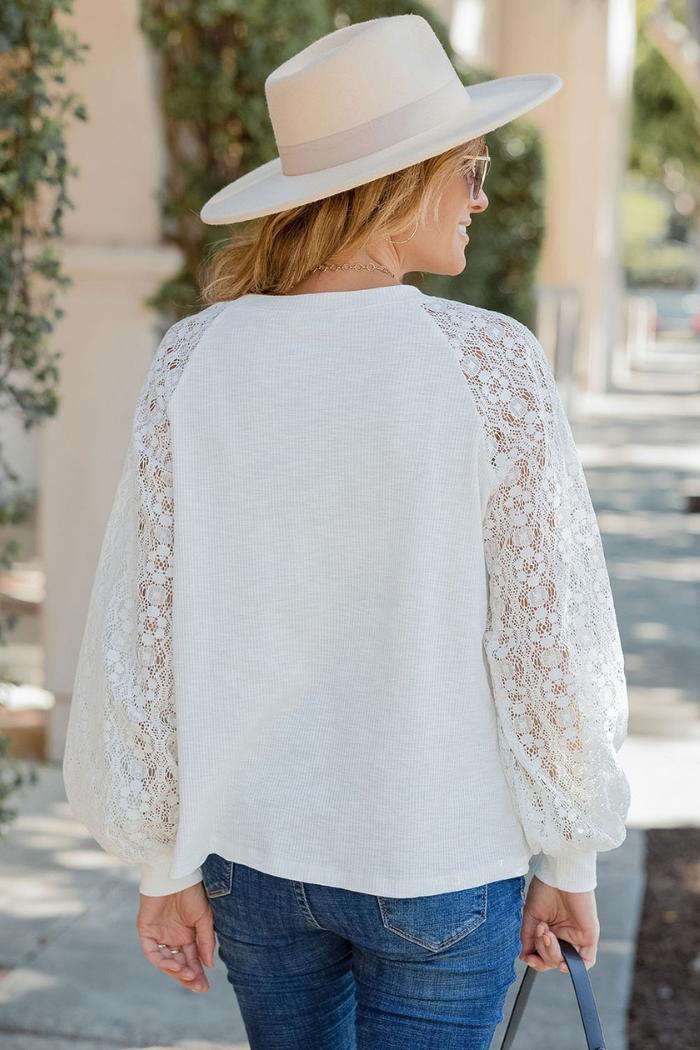 White Casual Lace Top Product Image