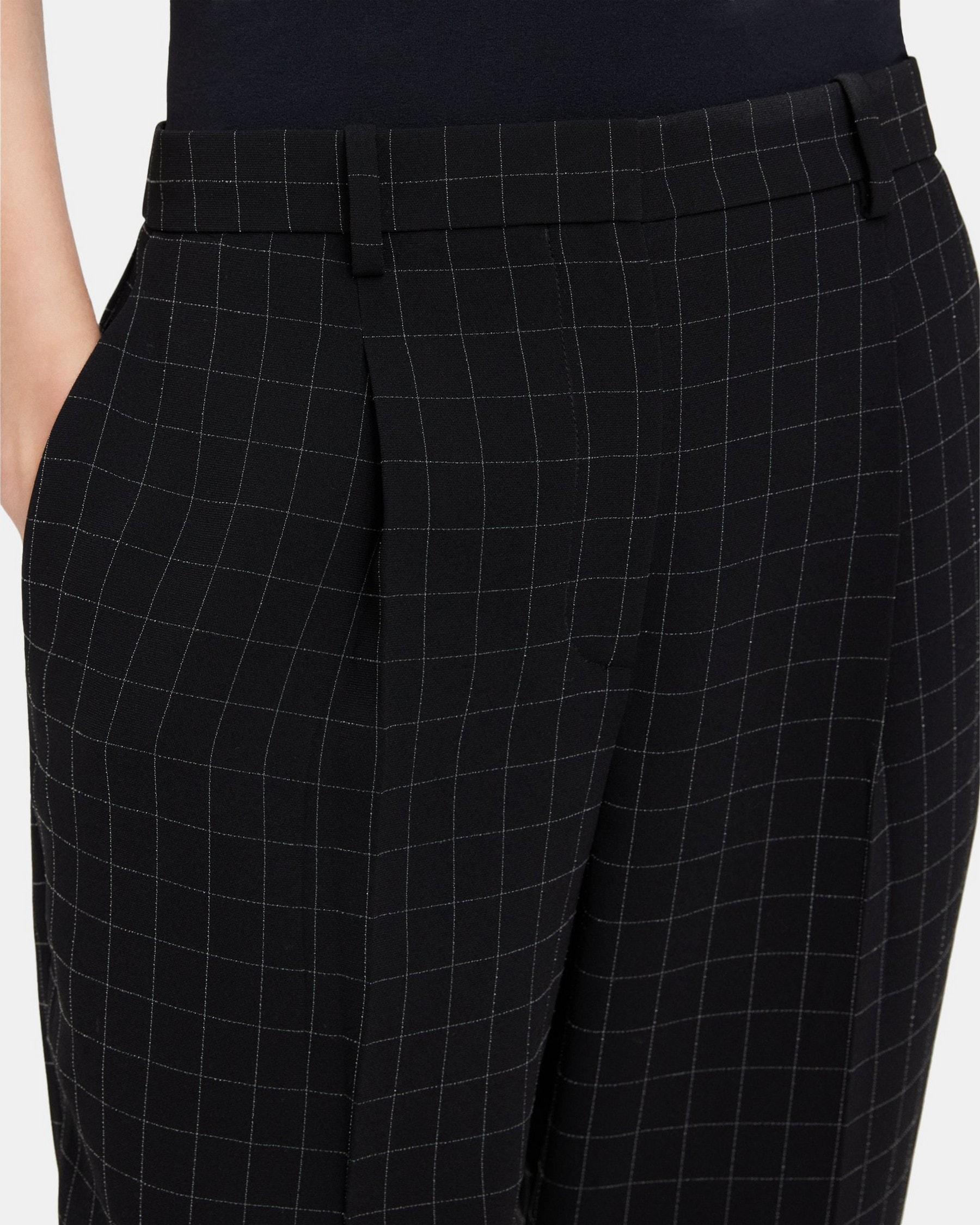 Pleated Slim Cropped Pant in Checked Crepe Product Image